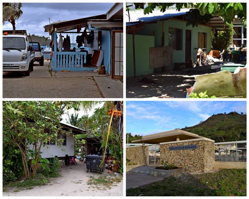 Scorci di Bora Bora con case private, piccoli villaggi polinesiani e l’ingresso di un college
