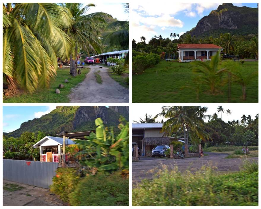 Case private e scorci di piccoli villaggi polinesiani lungo la strada di Bora Bora